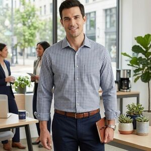 Joseph Abboud Men’s Blue & Grey Gingham Button-Down Shirt